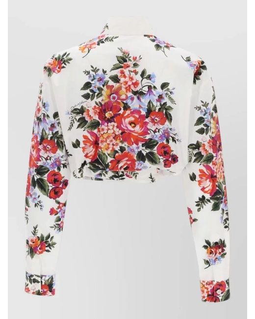 Dolce & Gabbana White Floral Cotton Shirt Belted Waist