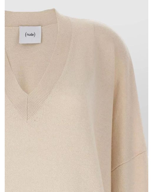 Nude Natural Knit Sweater V Neckline Dropped Shoulders