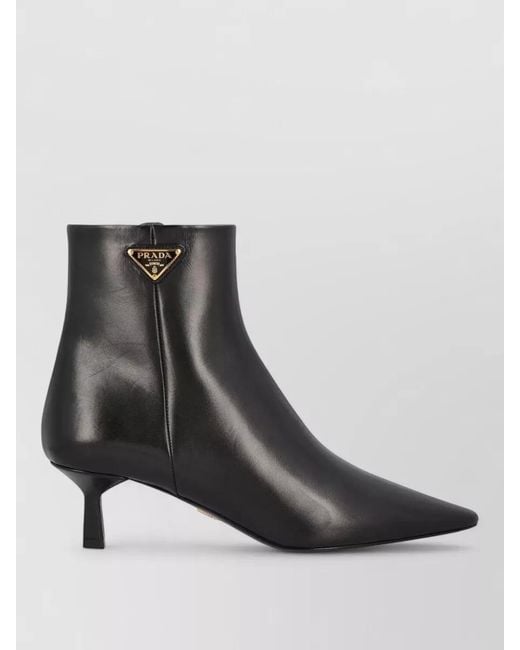 Prada Black Ankle Boots Kitten Heel Pointed Toe Silk