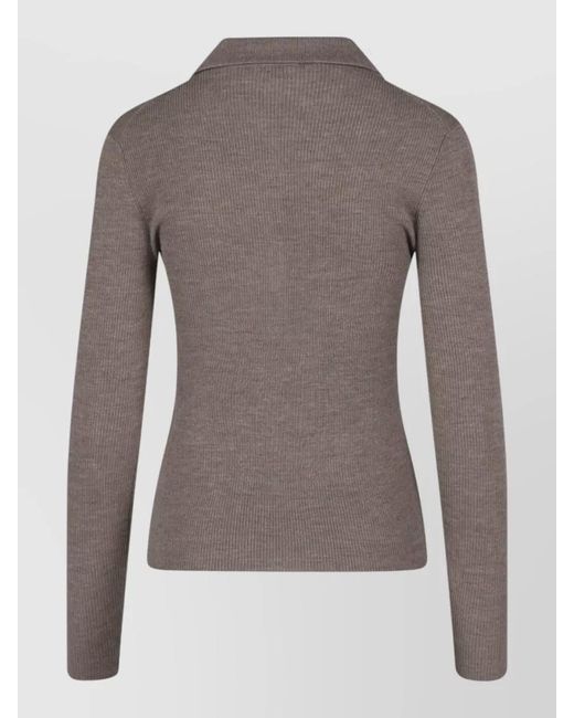 P.A.R.O.S.H. Gray Ribbed Collared Top Long Sleeves Buttons
