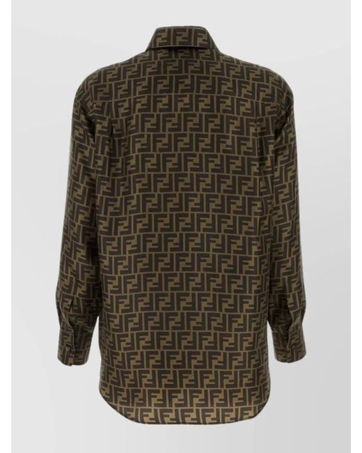 Fendi Green Silk Ff Logo Print Shirt for men