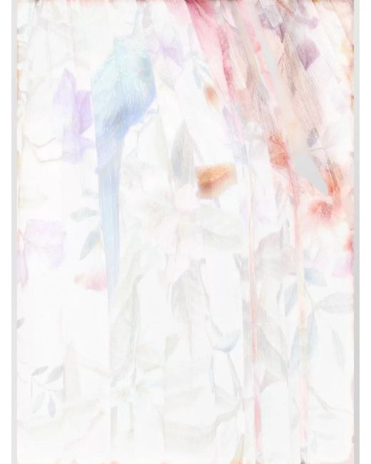 Zimmermann Natural Floral Blouse Drawstring Detail Balloon Sleeves