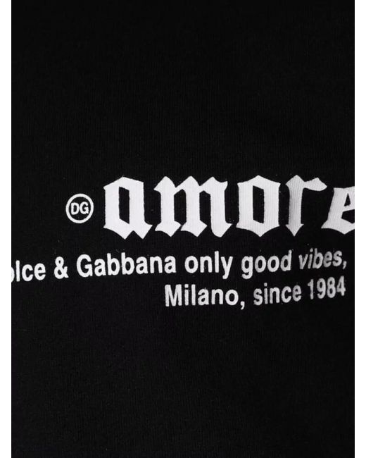 Dolce & Gabbana Black Cotton Crew Neck Logo Print T-Shirt for men