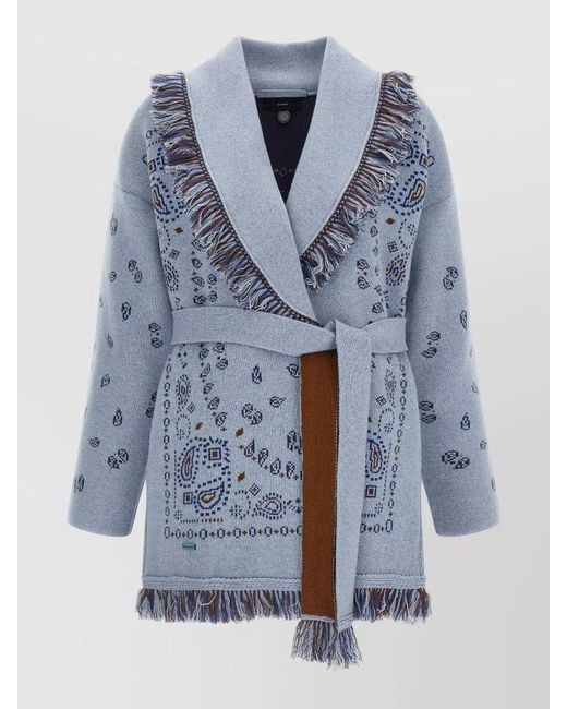 Alanui Blue Bandana Cardigan Belt Waist Shawl Collar
