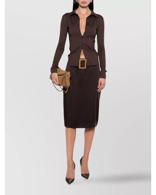 Tom Ford Brown Satin Midi Pencil Skirt