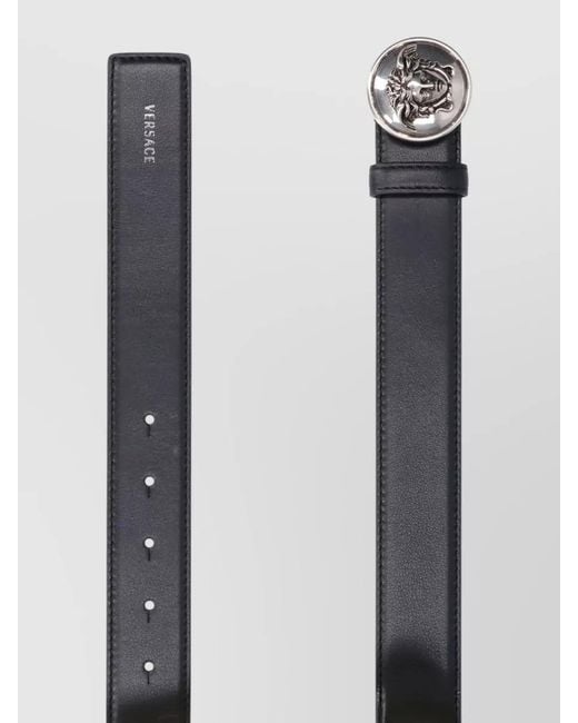 Versace Gray Adjustable Belt Medusa Buckle Design