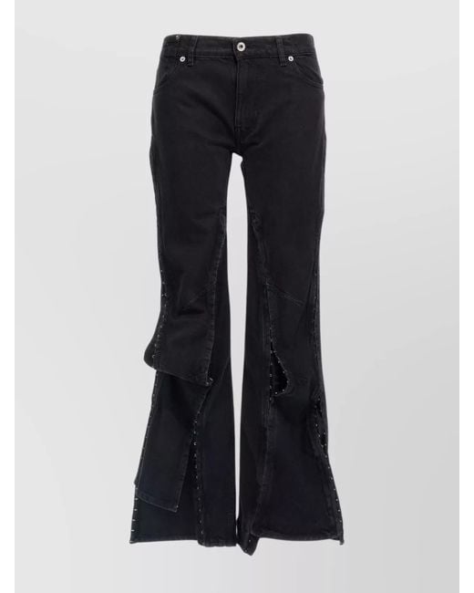 Y. Project Black Leather Patch Belt Loop Distressed Jeans