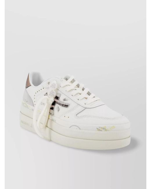 Premiata White Leather Low-Top Sneakers