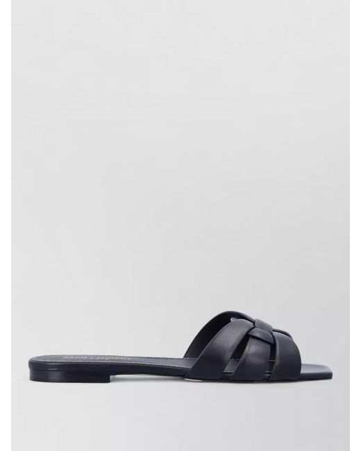 Saint Laurent White Leather Flat Sandals Interwoven Straps