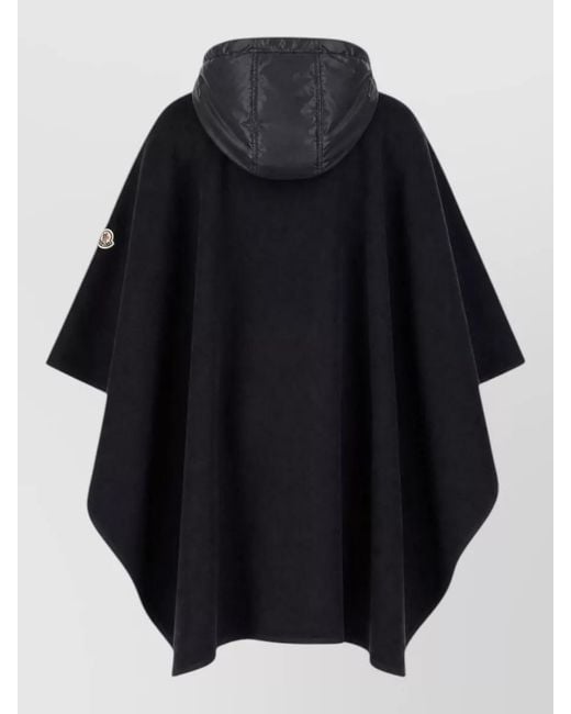Moncler Blue Hooded Cape Coat Belted Waist Buttons
