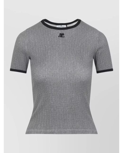Courreges Gray Cotton Houndstooth Logo Print Short Sleeve T-Shirt