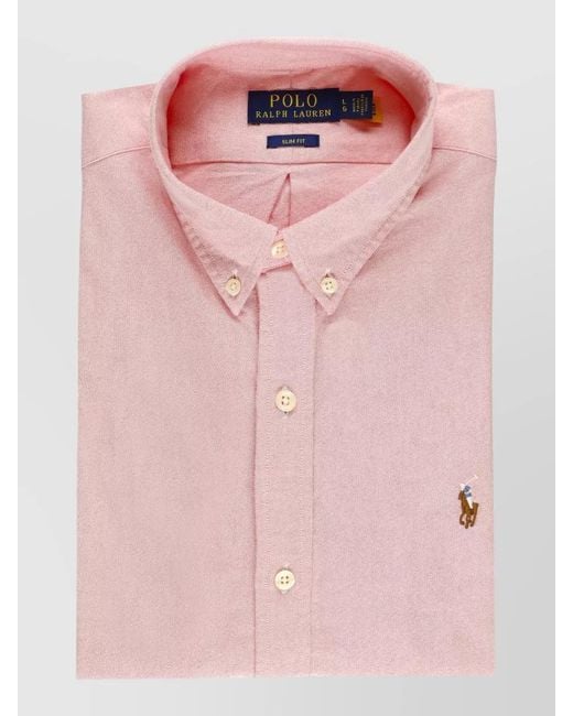 Ralph Lauren Pink Button Down Collar Long Sleeve Slim Fit Polo for men