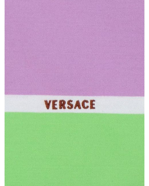 Versace Blue Block Design Polo Top Ribbed Cuffs