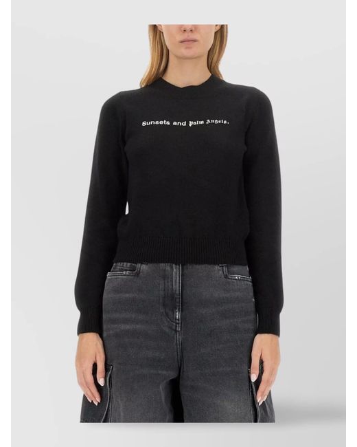 Palm Angels Black Cashmere Cropped Knitted Jumper