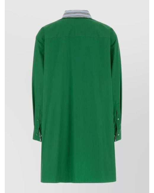 Loewe Green Poplin Shirt Dress Relaxed Fit Collar Contrast