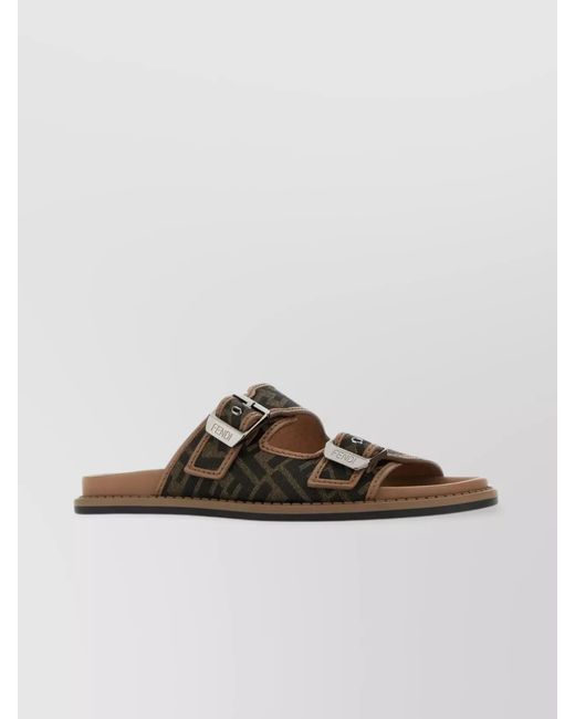 Fendi Black Embroidered Canvas Sandals for men