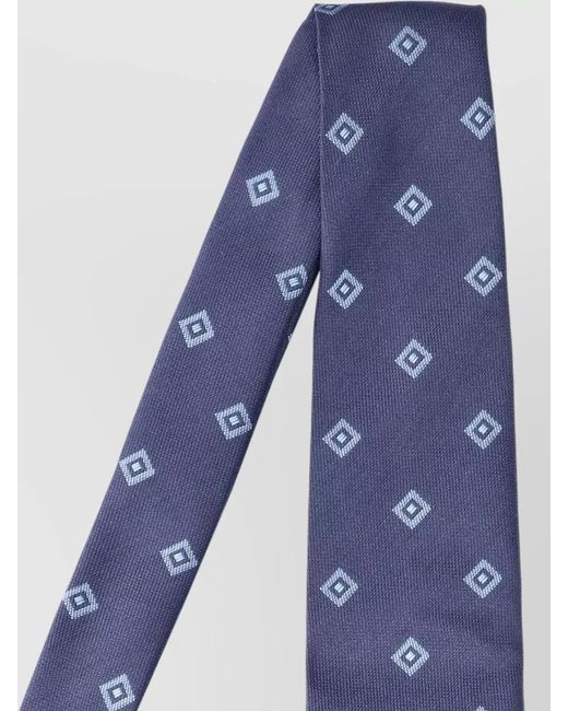 Cesare Attolini Blue Slim Necktie Standard Length Diamond Pattern for men