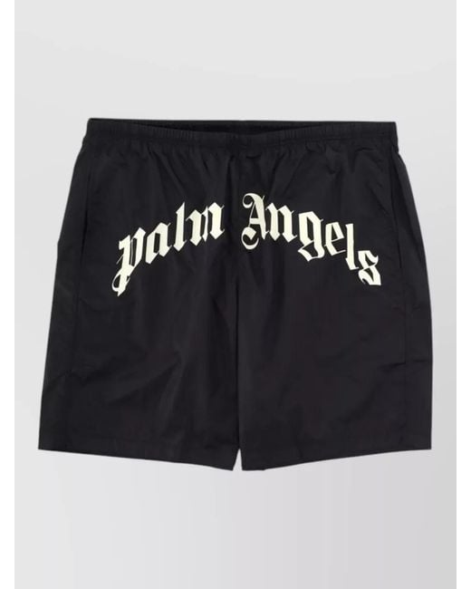 Palm Angels Black Shorts Back Pocket Graphic Print Design for men