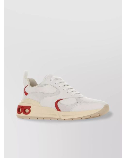 Ferragamo Pink Nappa Leather And Suede Sneakers With Gancini Detail