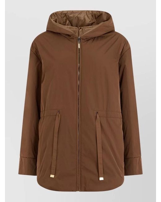 Max Mara Brown Hooded Padded Jacket Camel Blend
