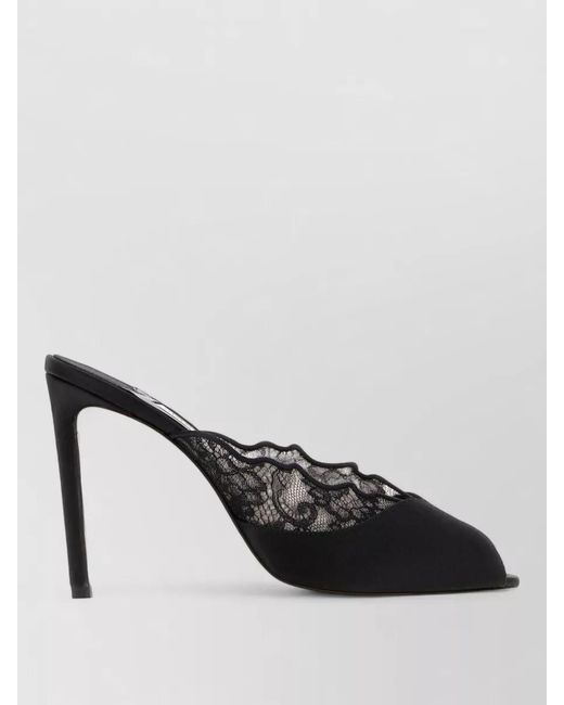 Jimmy Choo Black Satin And Lace Mules