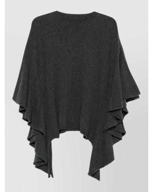 Uma Wang Black Cashmere Crew Neck Sweater Ruffle Sleeves