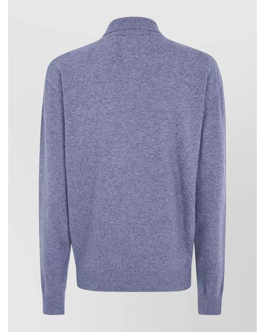 Rohe Blue Argyle Knit Polo Shirt Collared Ribbed Trims
