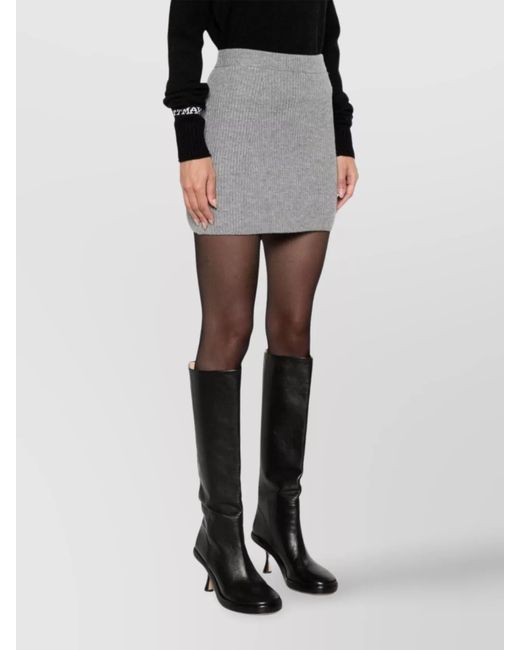Sportmax Gray Cashmere Ribbed Knit High-Rise Mini Skirt