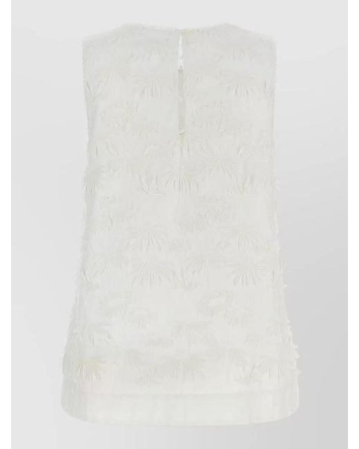 P.A.R.O.S.H. White Cubo26 Blouse Sleeveless Round Neck Embroidery