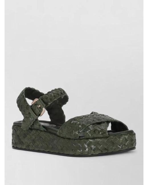 LA ROSE Green Braided Platform Sandals Open Toe Design
