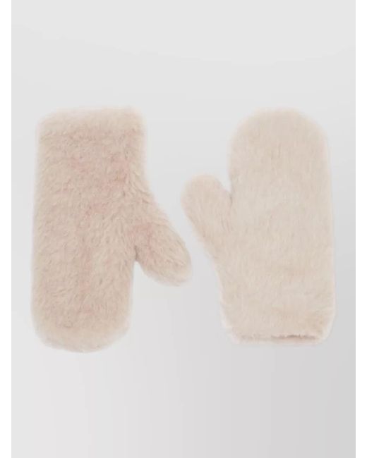 Max Mara White Faux Fur Texture Gloves Detachable Strap