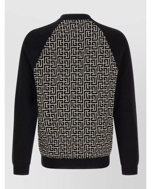 Balmain Black Pb Monogram Knit Crew Neck Sweater for men