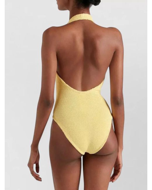 Hunza G Yellow Adriana Beaded Halterneck Crinkle Swimsuit