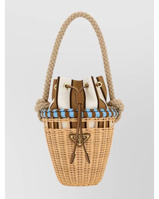 Prada Metallic Bucket Mini Wicker Shoulder Bag
