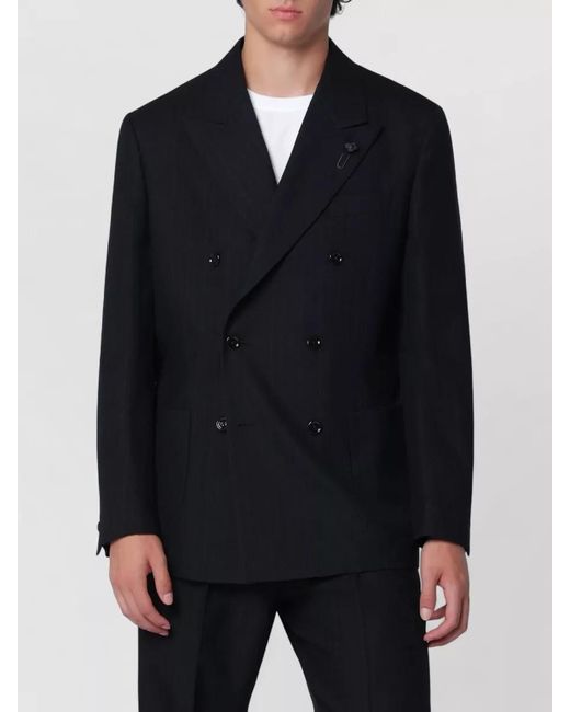 Lardini Blue Double Breasted Tailored Pinstripe Formal Suit for men
