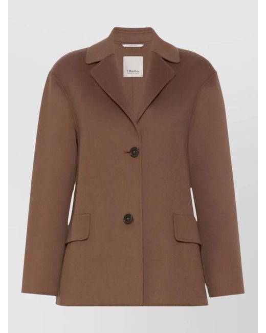 Max Mara Brown Long Coat Back Vent Notched Lapels