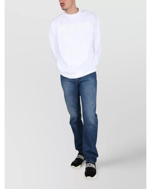Moschino White Ribbed Cross-Neck Sweatshirt for men