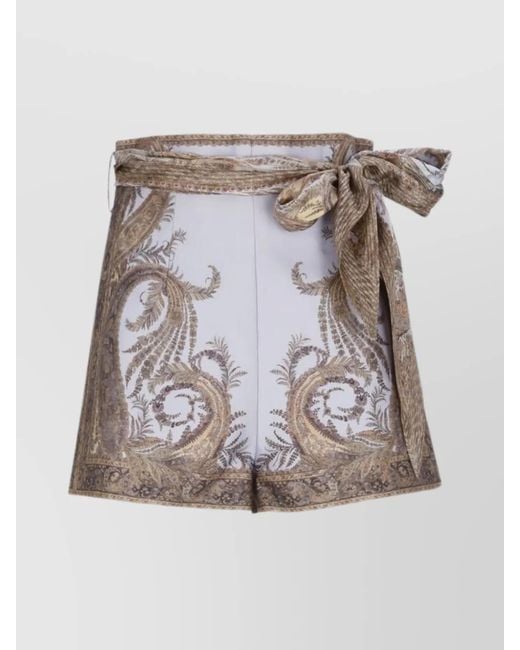 Zimmermann Gray High Waist Cotton Silk Paisley Print Shorts