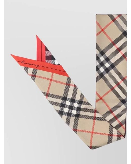 Burberry Red Checked Rectangle Scarf Tie And Bow