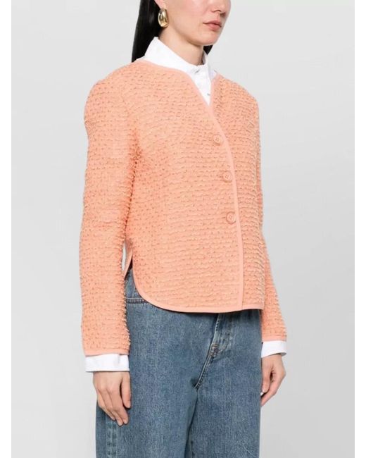 Emporio Armani Pink Virgin Wool Blend Round Neck Long-Sleeve Jacket