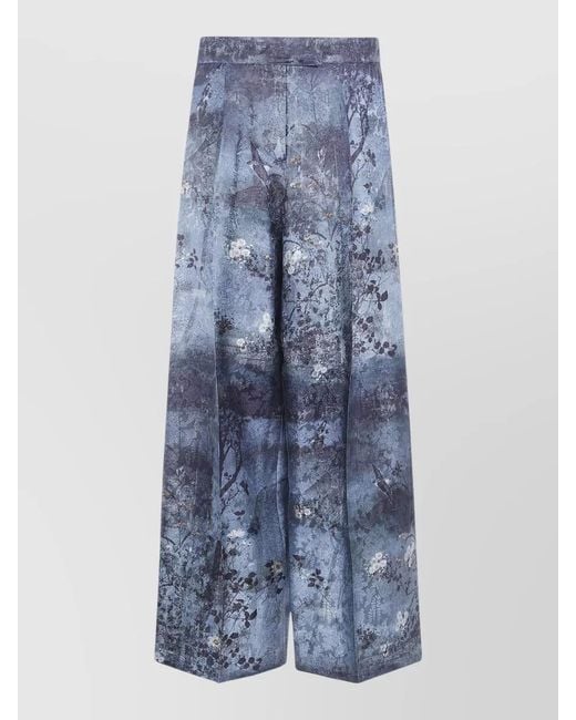 Pierre Louis Mascia Blue Jp Trousers Floral Pattern Wide Leg