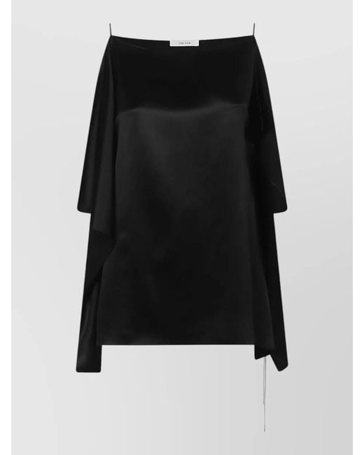 The Row Black Koray Asymmetric Satin Draped Top Design