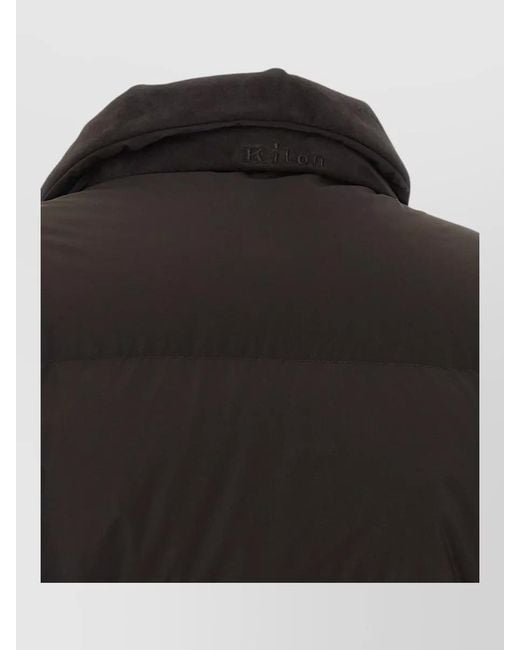 Kiton Black Down Jacket Long Sleeves Drawstring Collar Pocket