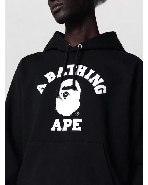 A Bathing Ape Black Hooded Sweater Drawstring Kangaroo Pocket for men