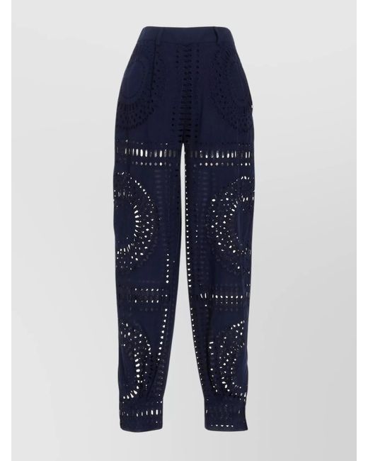 Alberta Ferretti Blue Embroidered Wide-Leg Trousers