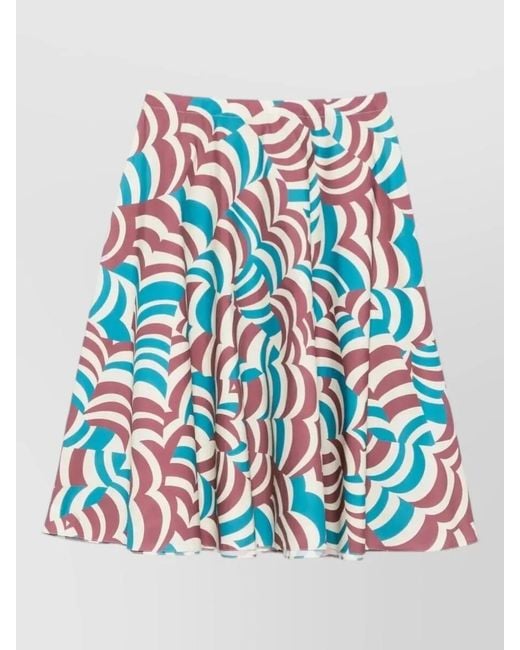 Marni Blue Printed Cotton Midi A-Line Skirt