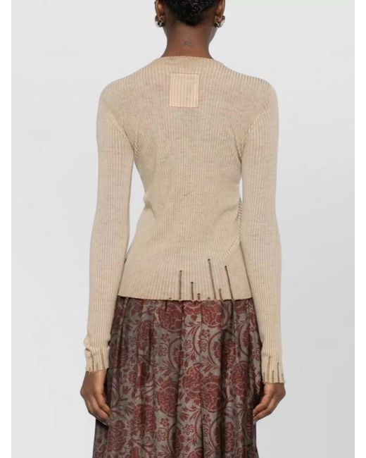 Uma Wang Natural Long Sleeve Ribbed Knit Patch Blouse