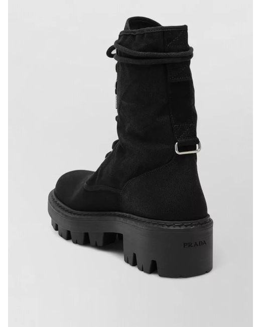 Prada Black Ankle Boots Chunky Sole Round Toe Pull