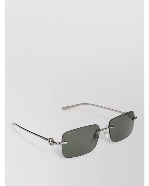Gucci Green Rectangular Rimless Metal Sunglasses Adjustable Nosepads for men
