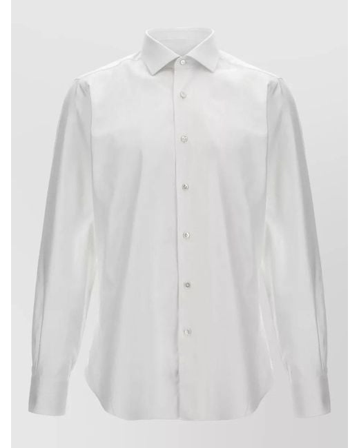 Barba Napoli White Cotton Shirt Tailored Collar Long Sleeves Buttoned Cuffs for men